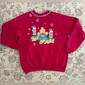 Women’s Vintage Appliqué Puffy Paint Hanes Red Holiday Crew Neck Sweater
